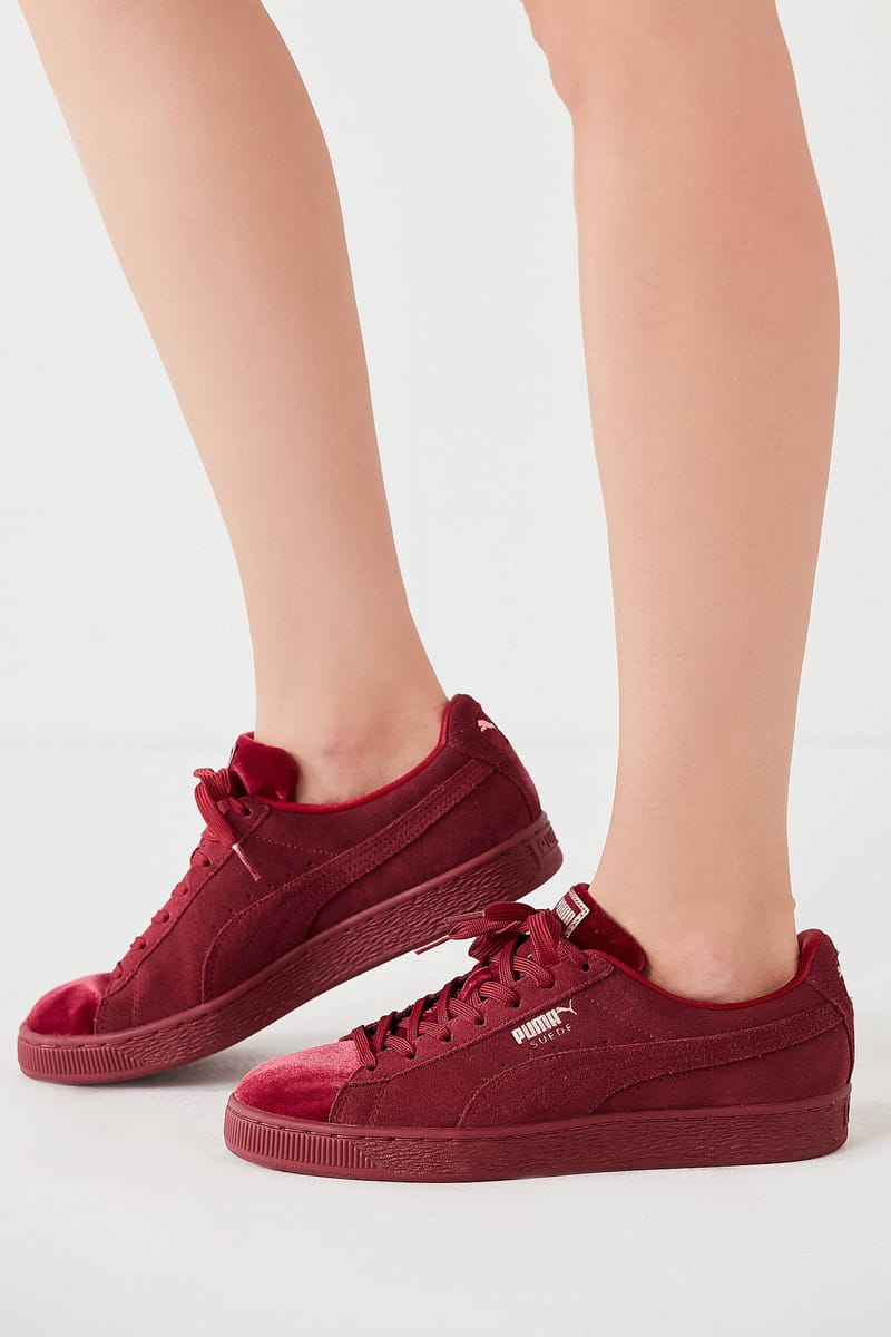 burgundy velvet puma shoes