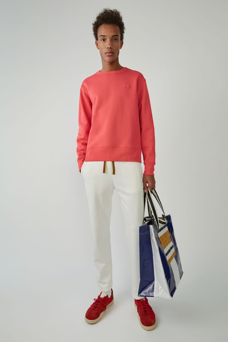 Acne Studios Fairview Crewneck Sweatshirt Beige Pink Green Blue Black Grey Smiley Face Detail Simple