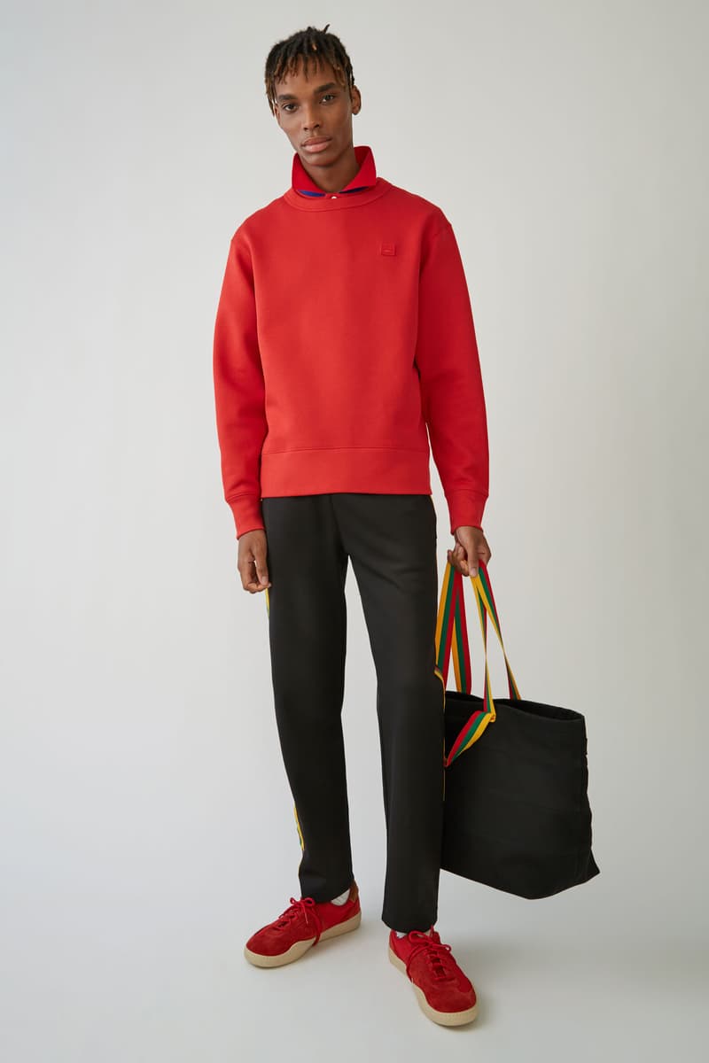 Acne Studios Fairview Crewneck Sweatshirt Beige Pink Green Blue Black Grey Smiley Face Detail Simple