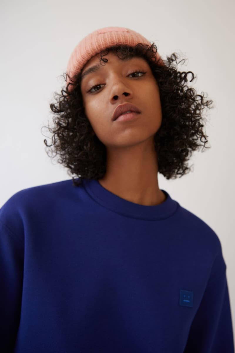 Acne Studios Fairview Crewneck Sweatshirt Beige Pink Green Blue Black Grey Smiley Face Detail Simple