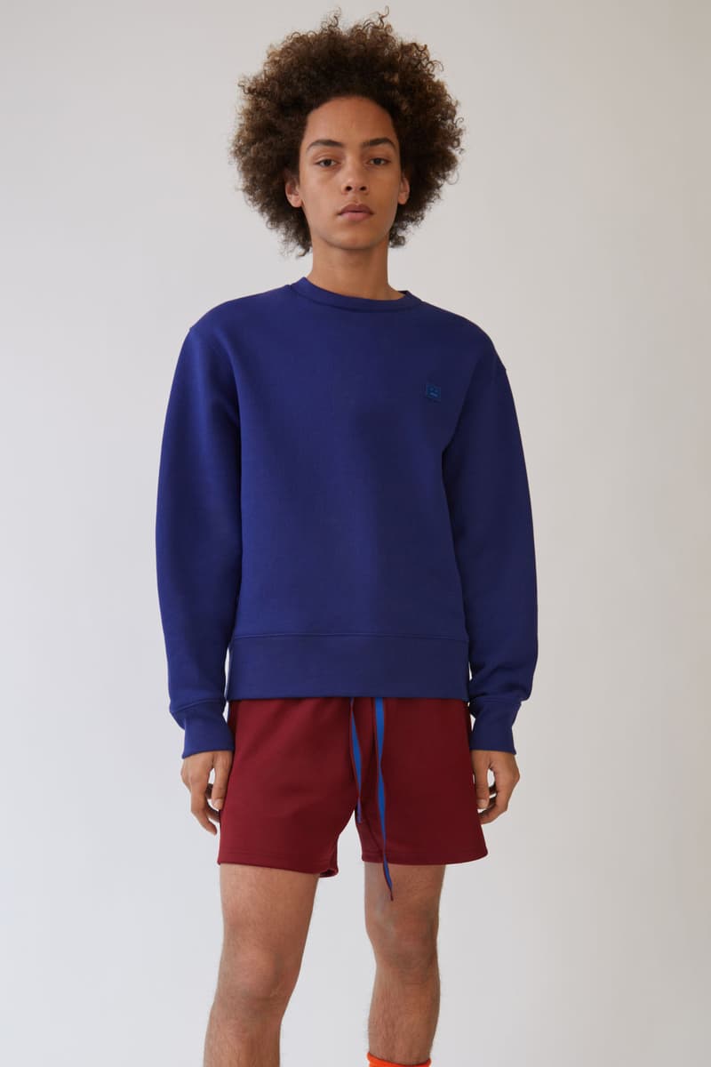 Acne Studios Fairview Crewneck Sweatshirt Beige Pink Green Blue Black Grey Smiley Face Detail Simple