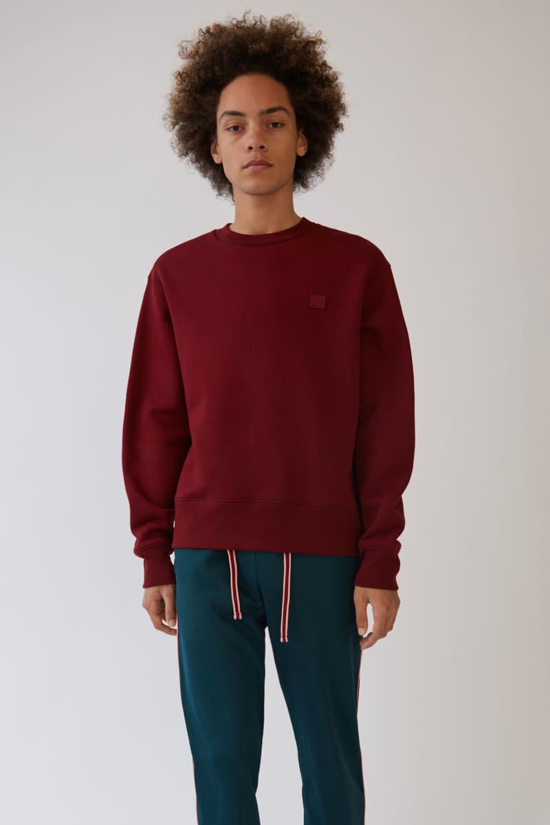 Acne Studios Fairview Crewneck Sweatshirt Beige Pink Green Blue Black Grey Smiley Face Detail Simple