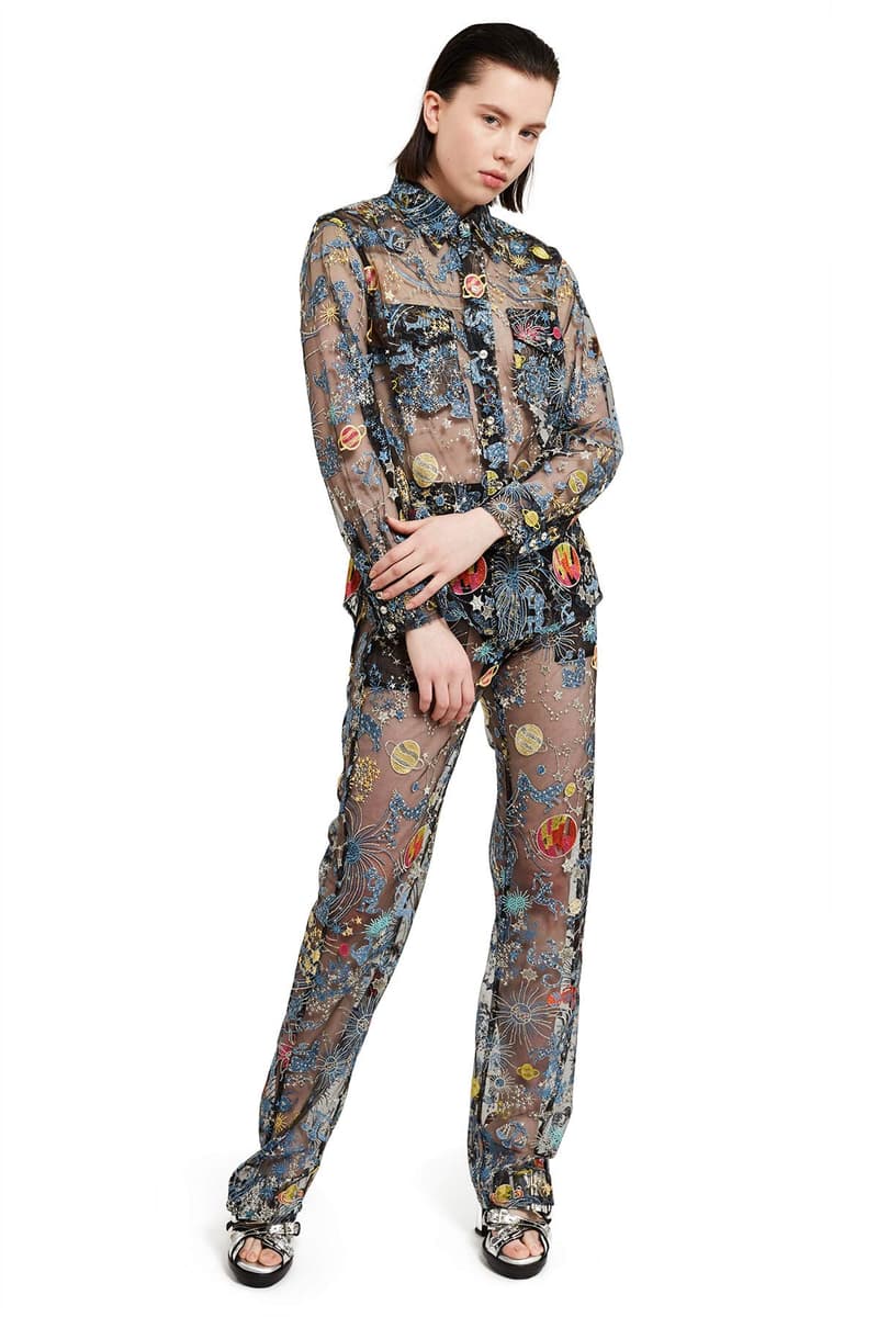 Adam Selman Astro Embroidered Tulle Sheer Jeans Jacket Shirt