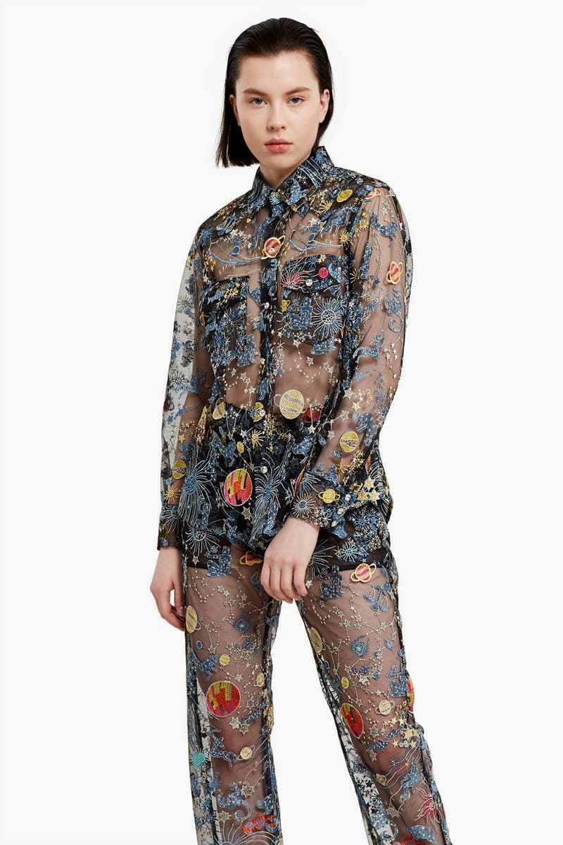 Adam Selman Astro Embroidered Tulle Sheer Jeans Jacket Shirt
