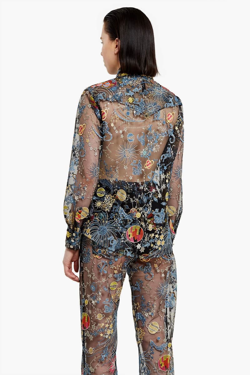 Adam Selman Astro Embroidered Tulle Sheer Jeans Jacket Shirt