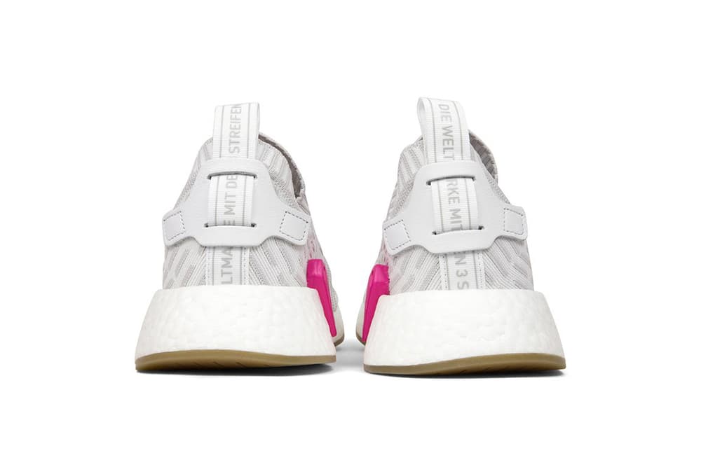 adidas Originals NMD R2 Primeknit Pink White Detail Sneaker Shoe Silhouette Gum Sole