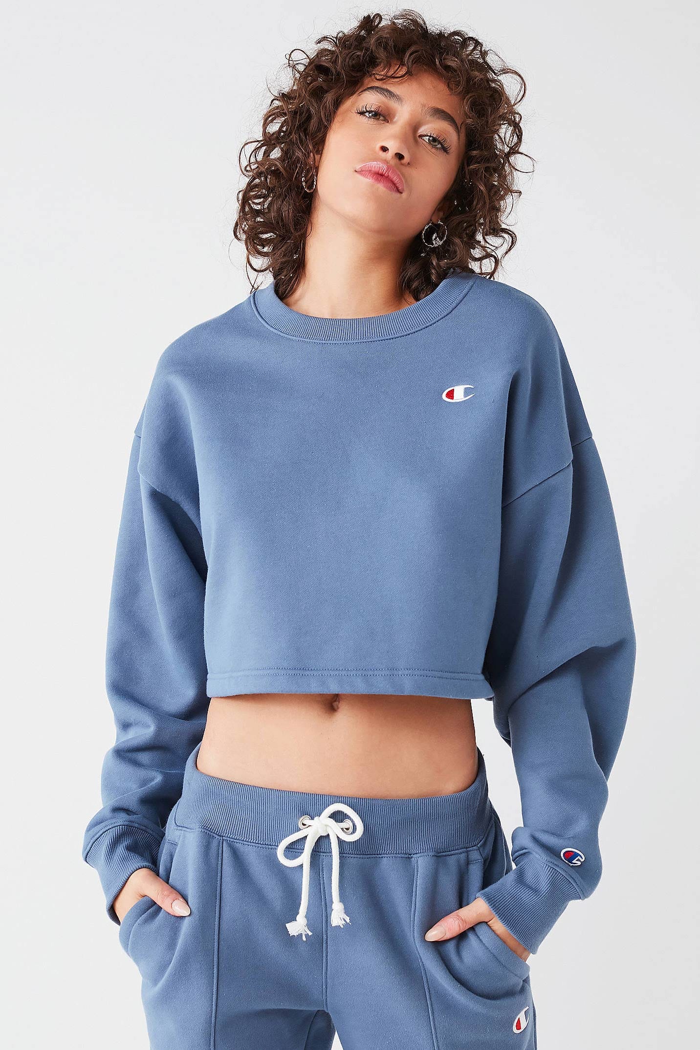 champion blue cropped hoodie