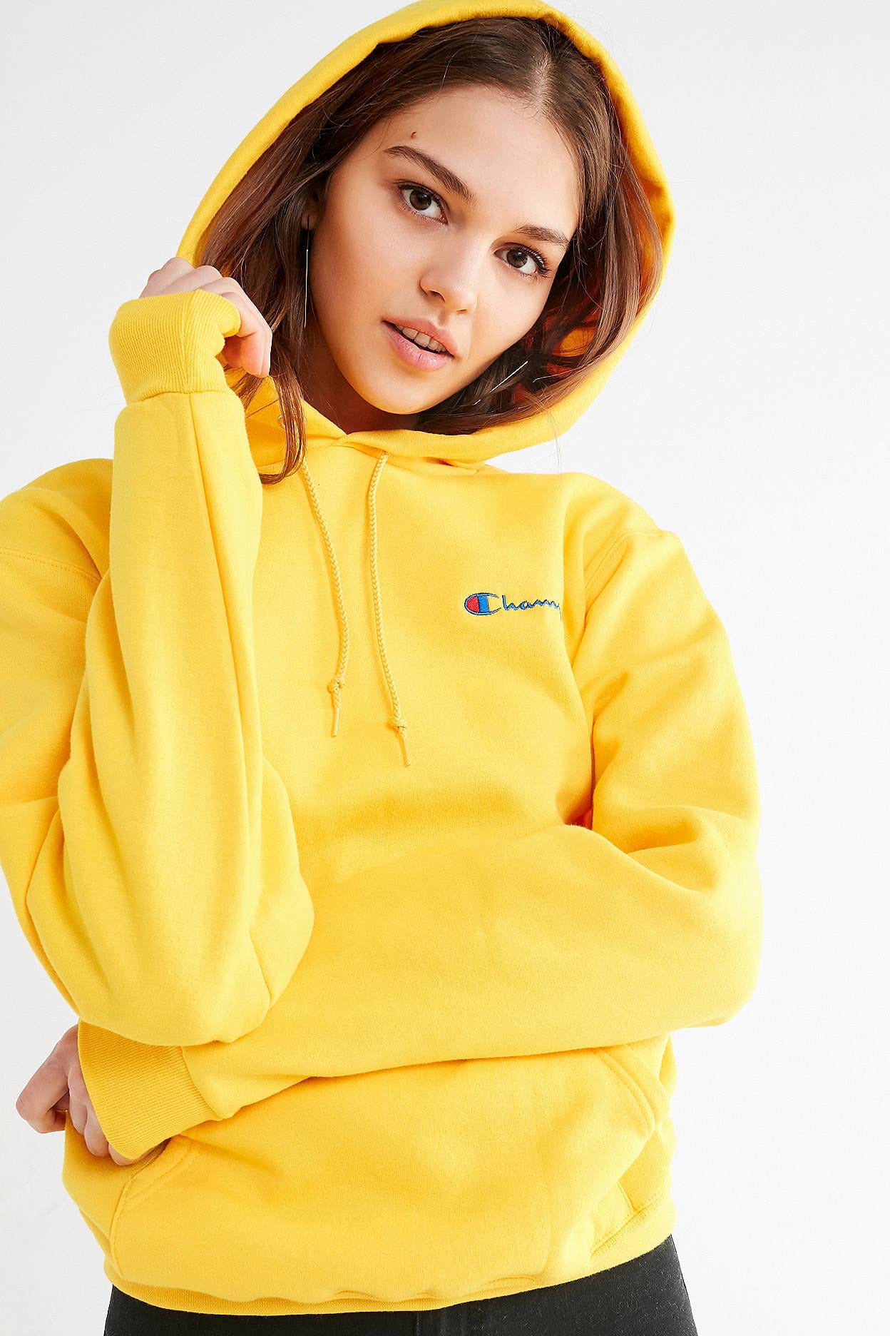 champion yellow crop hoodie