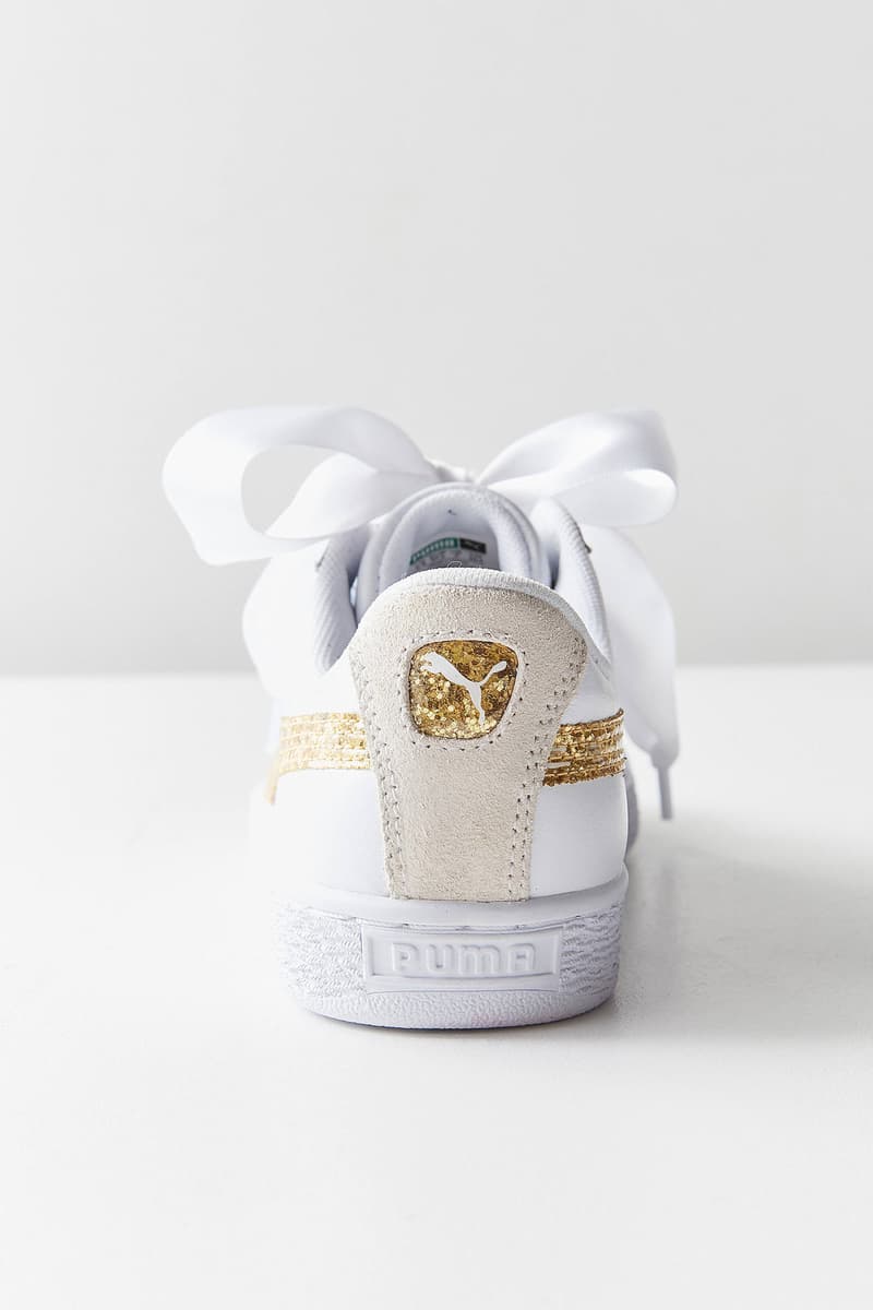 PUMA Glitter Basket Heart White Black Silver Gold Urban Outfitters Sneaker