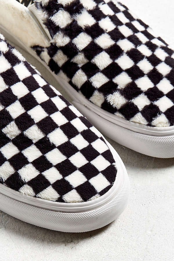 fluffy checkerboard vans