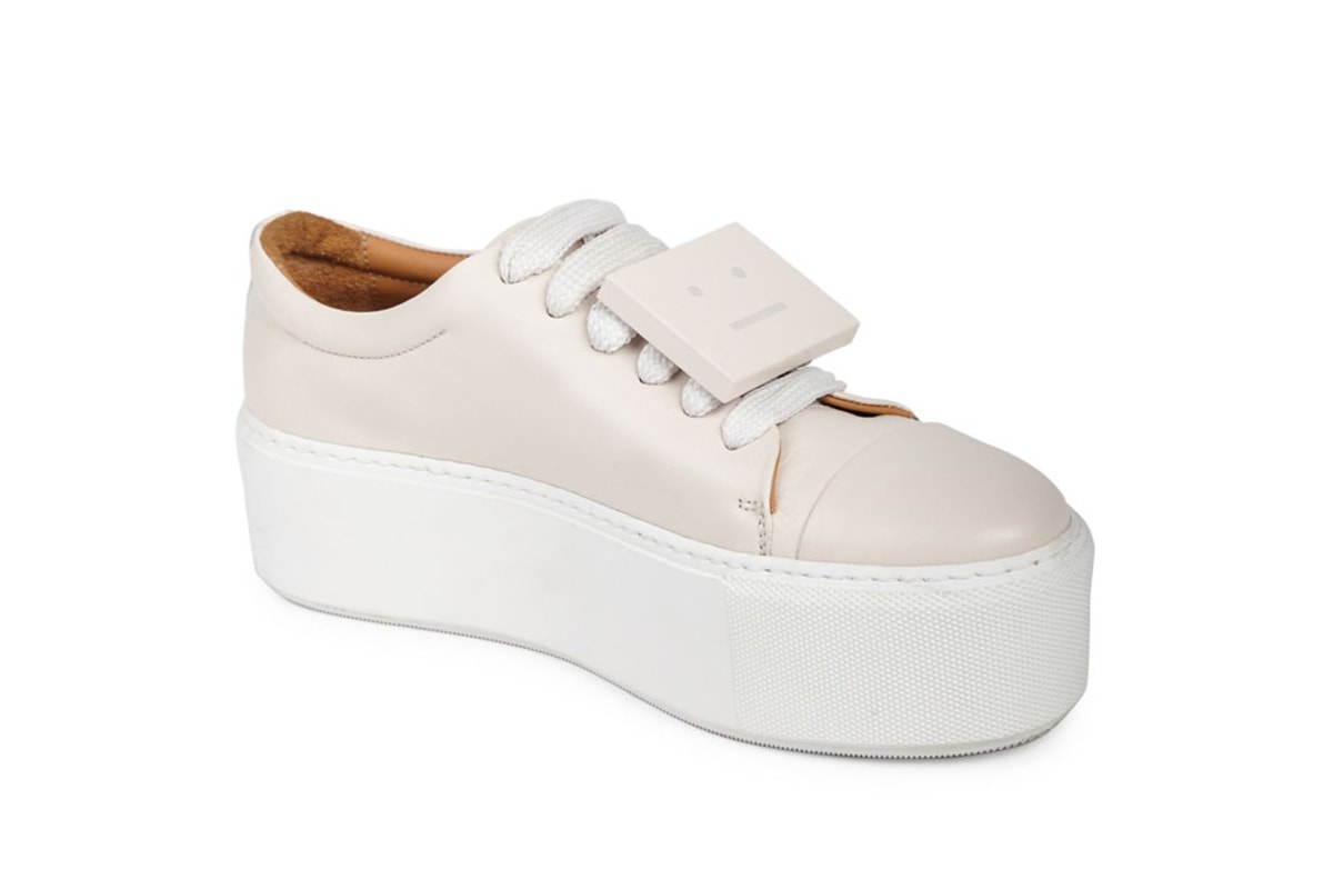 Acne Studios Drihanna Nappa Leather Platform Sneakers Black White Smiley Face Shoes