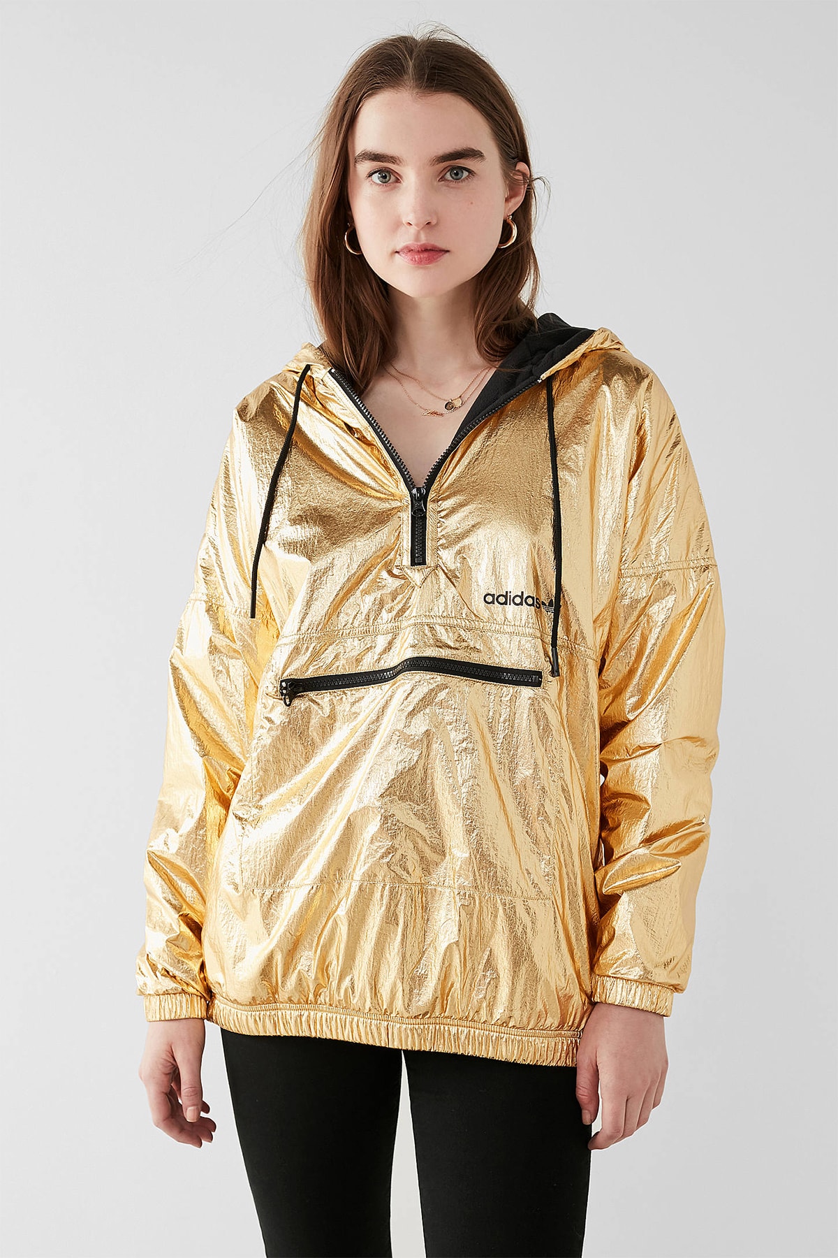 adidas originals metallic shiny gold golden windbreaker jacket urban outfitters