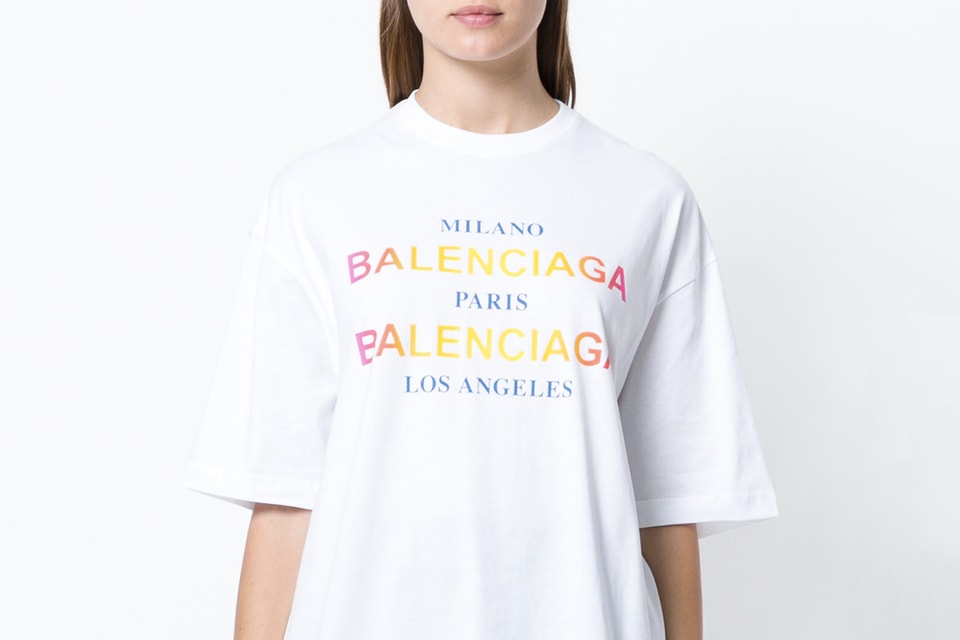 Balenciaga Oversized Cities Rainbow Logo T-Shirt