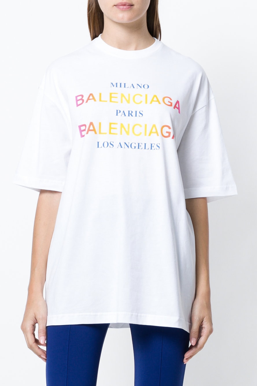balenciaga oversized rainbow logo cities tee t shirt farfetch