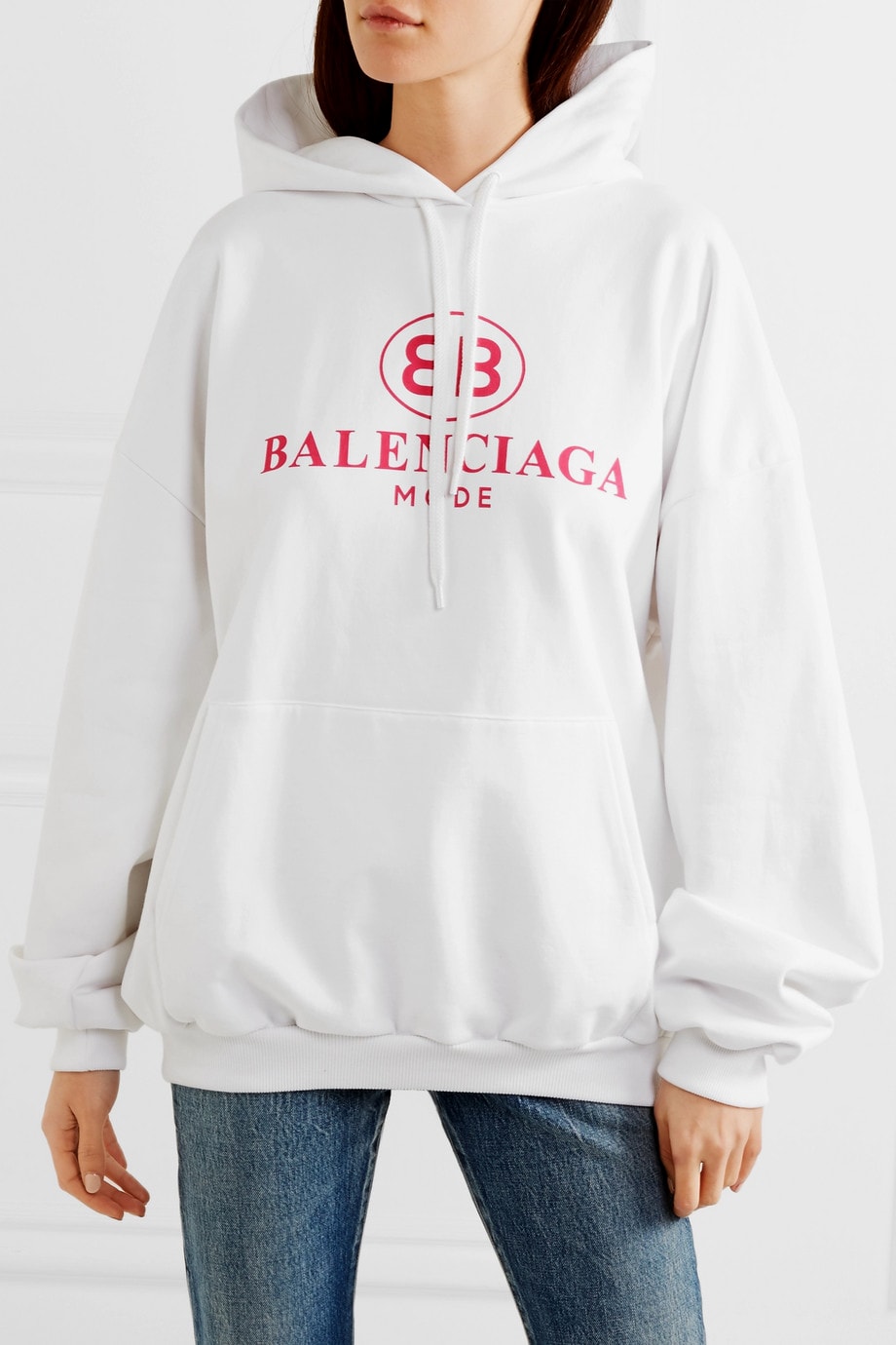 Balenciaga Oversized Printed Hoodie White Front View