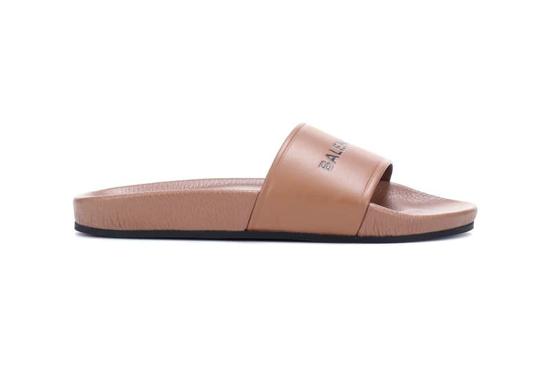 Balenciaga Logo Leather Slide Nude Brown