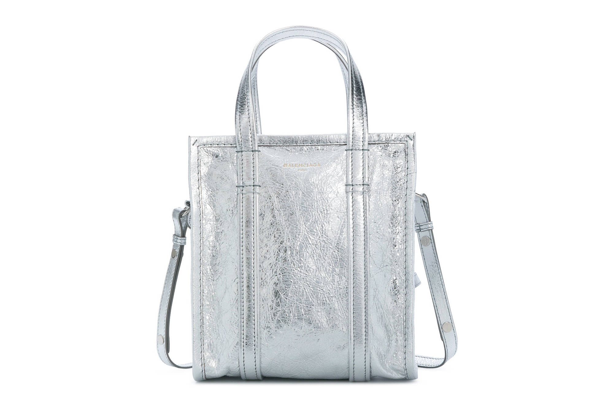Balenciaga Silver Leather Handbag Tote Demna Gvasalia