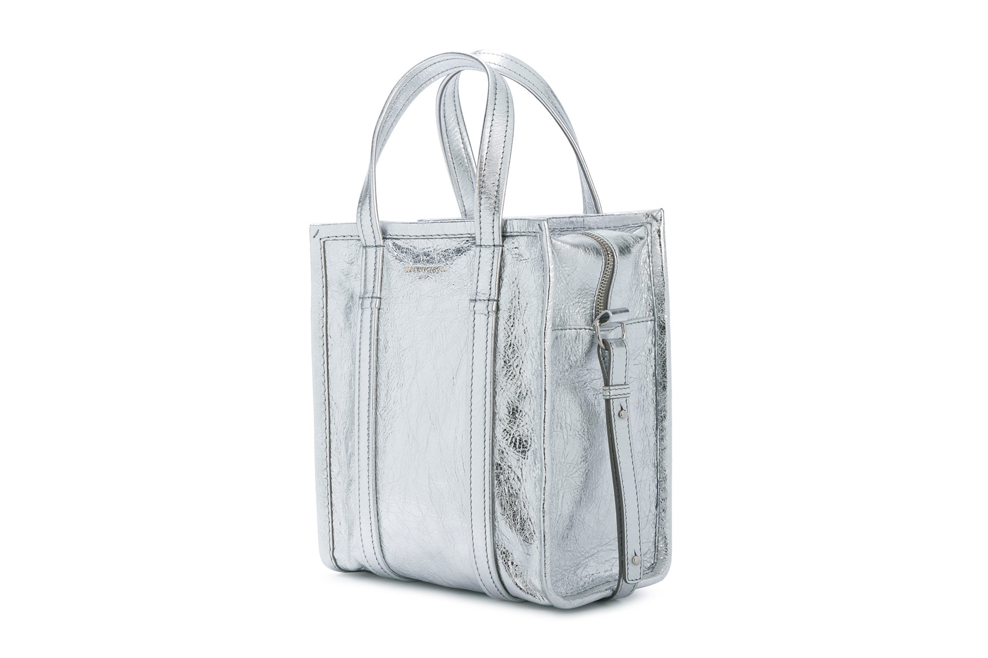 Balenciaga Silver Leather Handbag Tote Demna Gvasalia