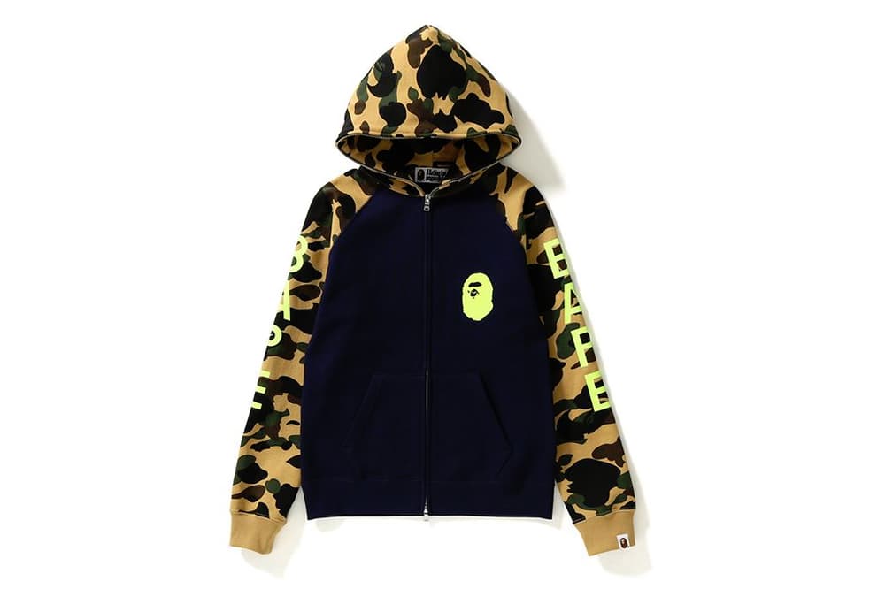 BAPE A Bathing Ape Camouflage Camo Collection Shark Face Hoodie Cozy Sweatshirt Print Orange Yellow Bold