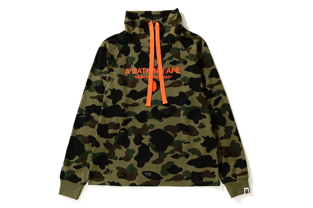 BAPE A Bathing Ape Camouflage Camo Collection Shark Face Hoodie Cozy Sweatshirt Print Orange Yellow Bold
