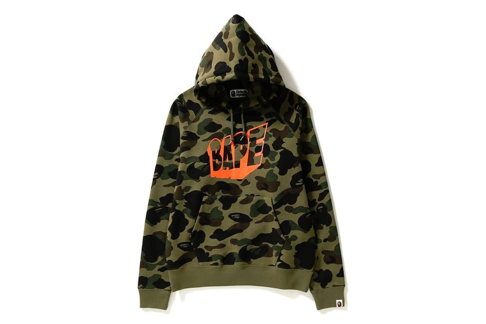 BAPE A Bathing Ape Camouflage Camo Collection Shark Face Hoodie Cozy Sweatshirt Print Orange Yellow Bold