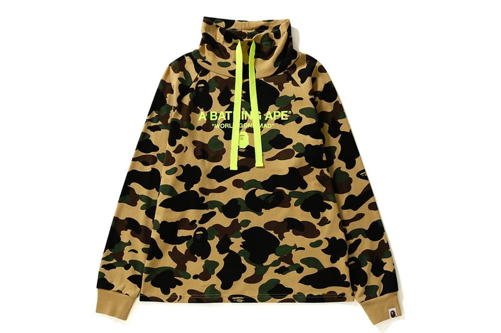 BAPE A Bathing Ape Camouflage Camo Collection Shark Face Hoodie Cozy Sweatshirt Print Orange Yellow Bold