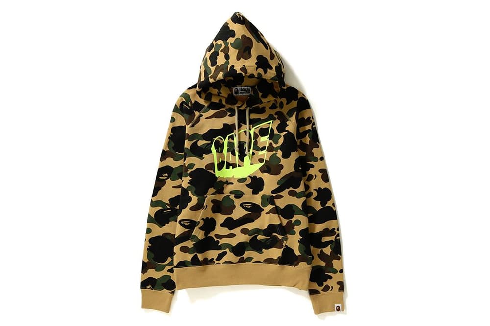 BAPE A Bathing Ape Camouflage Camo Collection Shark Face Hoodie Cozy Sweatshirt Print Orange Yellow Bold