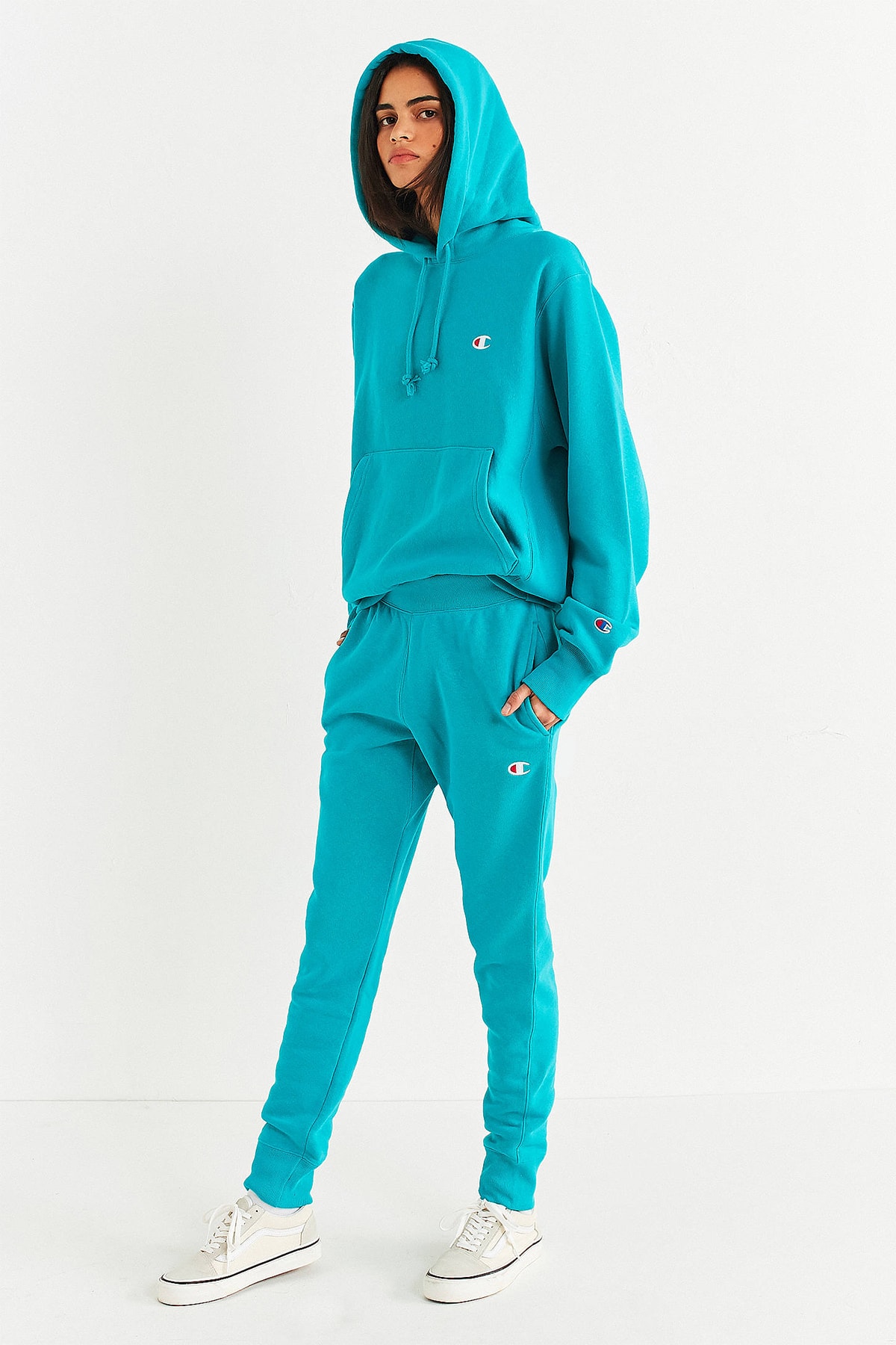 Champion Urban Outfitters hoodie track jogger pants set turquoise blue