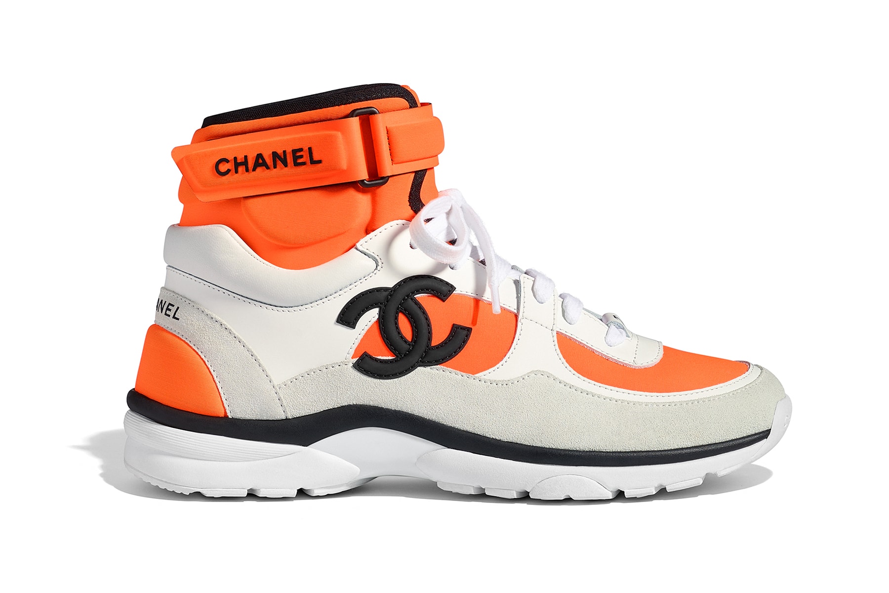 Chanel Spring Summer 2018 Pre-Collection Pre-Spring Sneaker Logo CC Double C Karl Lagerfeld High Top Orange