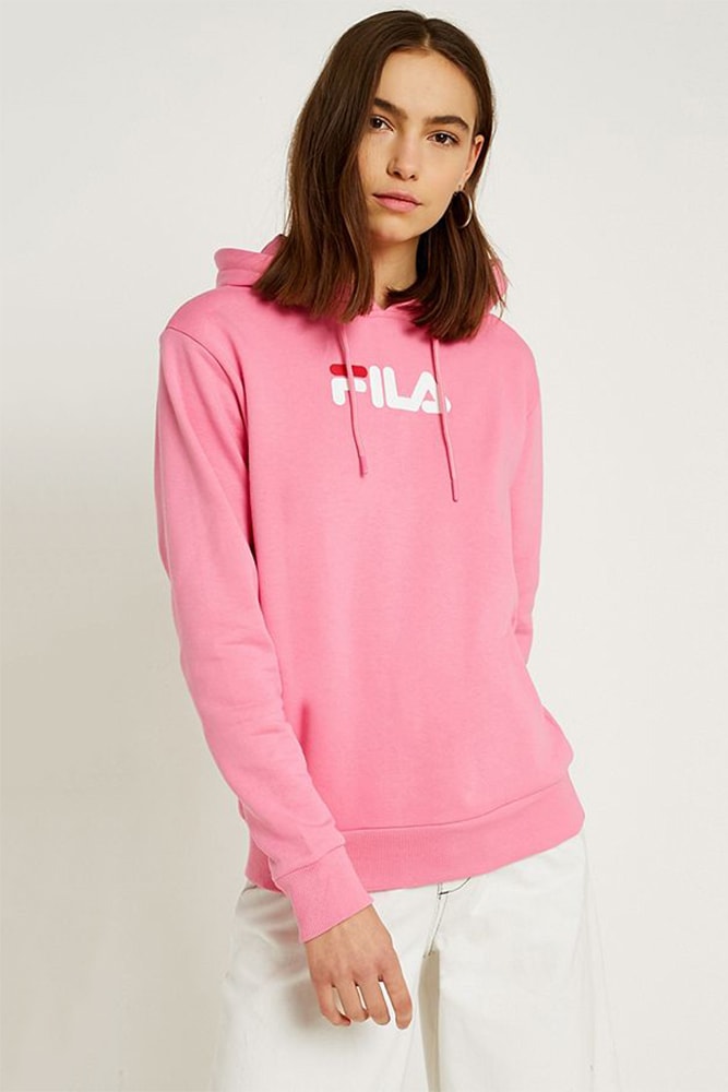 FILA urban outfitters logo branded hoodie sweatshirt graphic pastel hot millennial pink where to buy