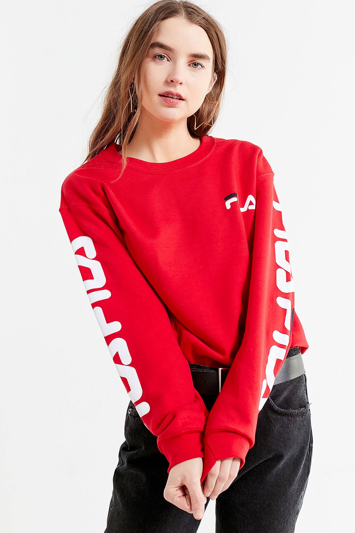 FILA Urban Outfitters Double Logo Crewneck Sweatshirt Red