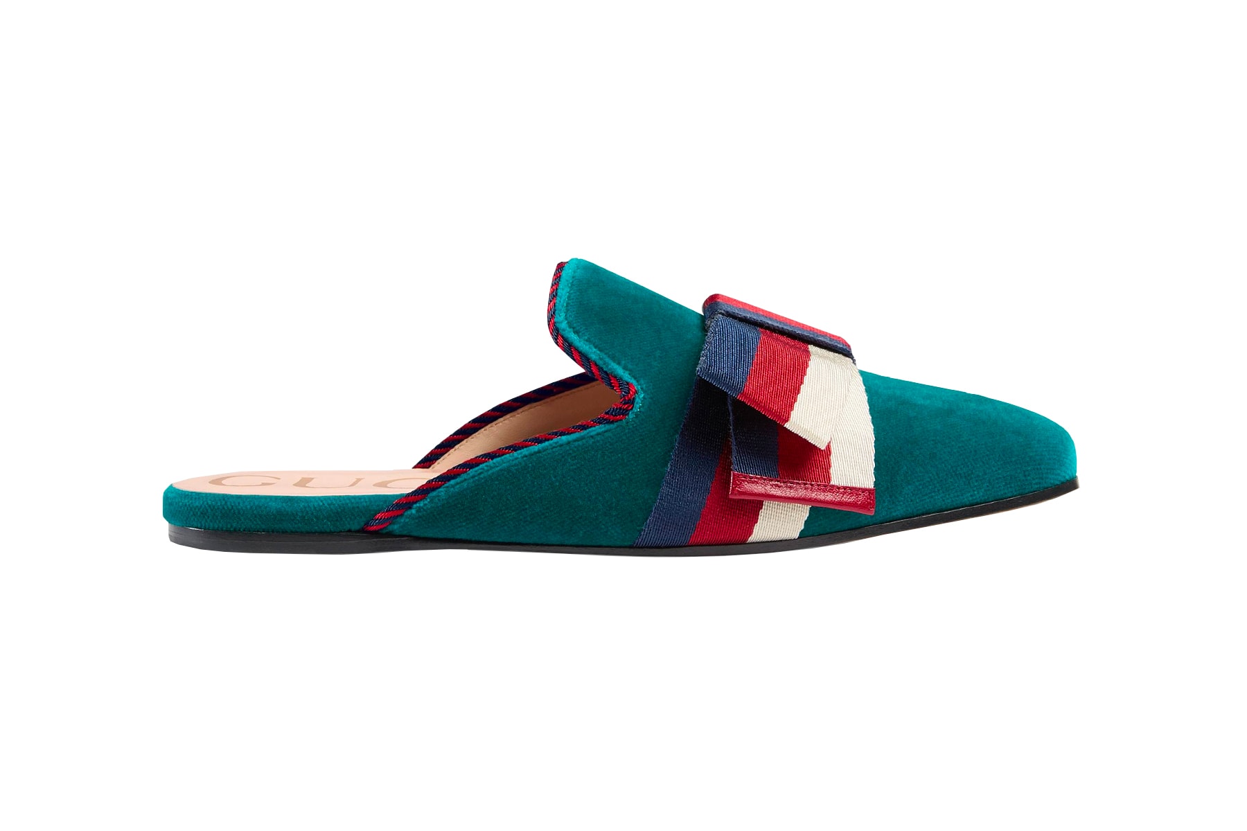 Gucci Velvet Slippers Sylvie Bow Hibiscus Red Blue Slides Mules Cruise 2018 Alessandro Michele