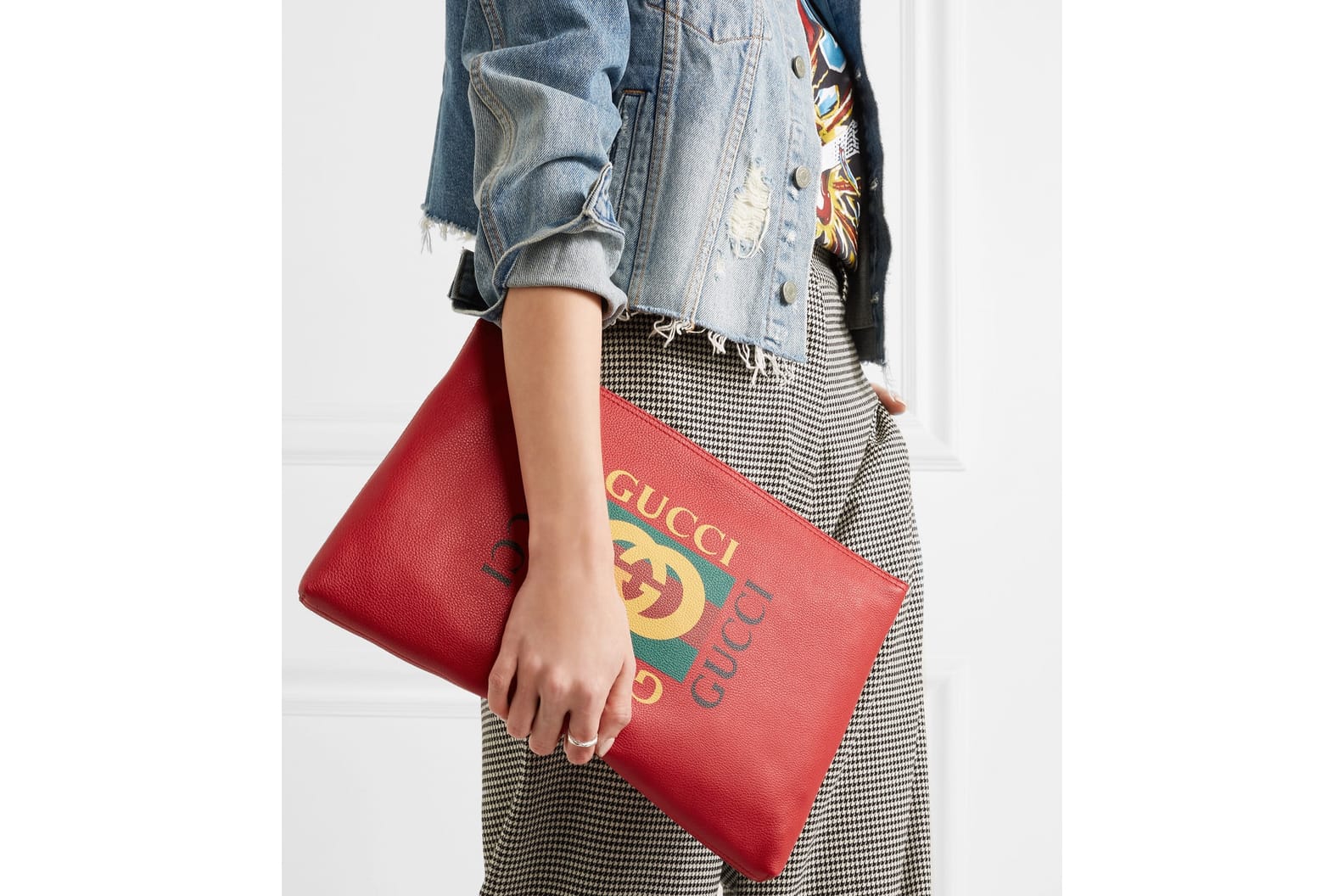 gucci red leather clutch