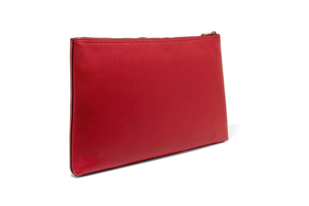 gucci vintage logo red leather pouch hibiscus