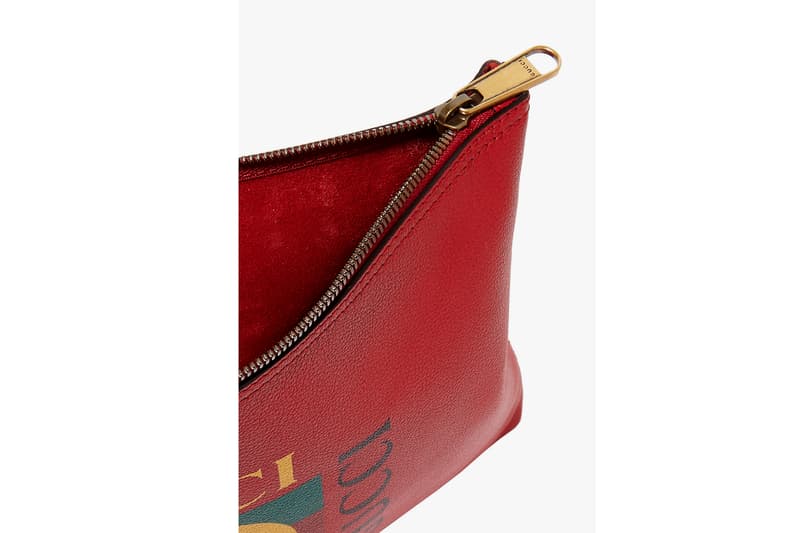 gucci vintage logo red leather pouch hibiscus