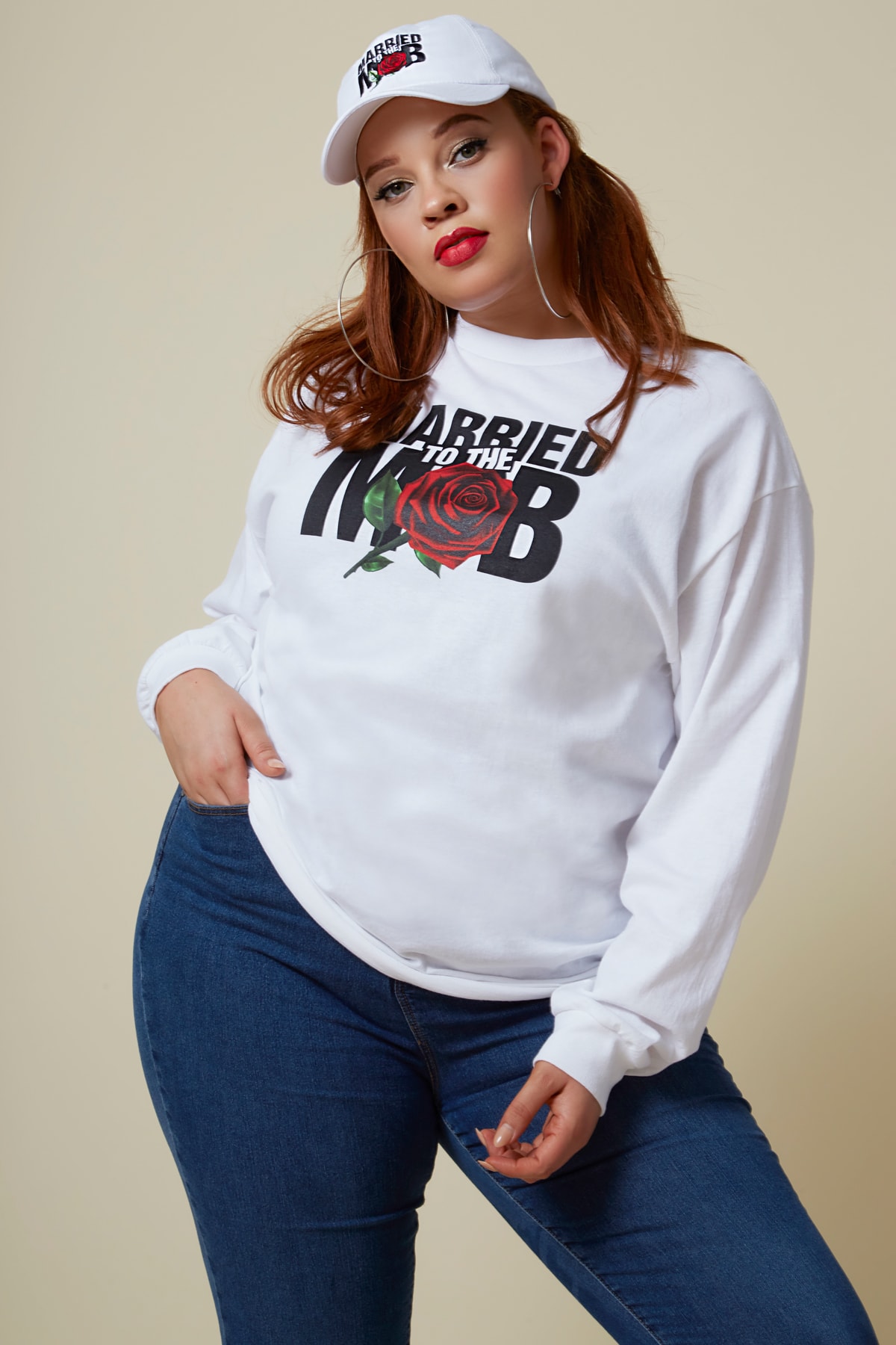 Married to the Mob Capsule Collection White Rose Knit Longsleeve Shirt Hat