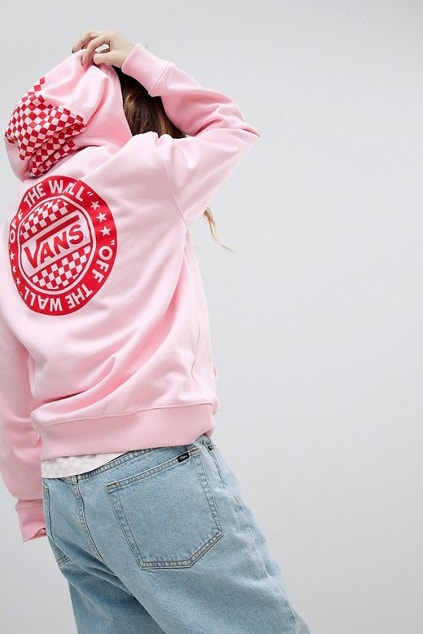 Vans womens girls apparel hoodie pastel millennial pink logo graphic red checkerboard asos where to buy