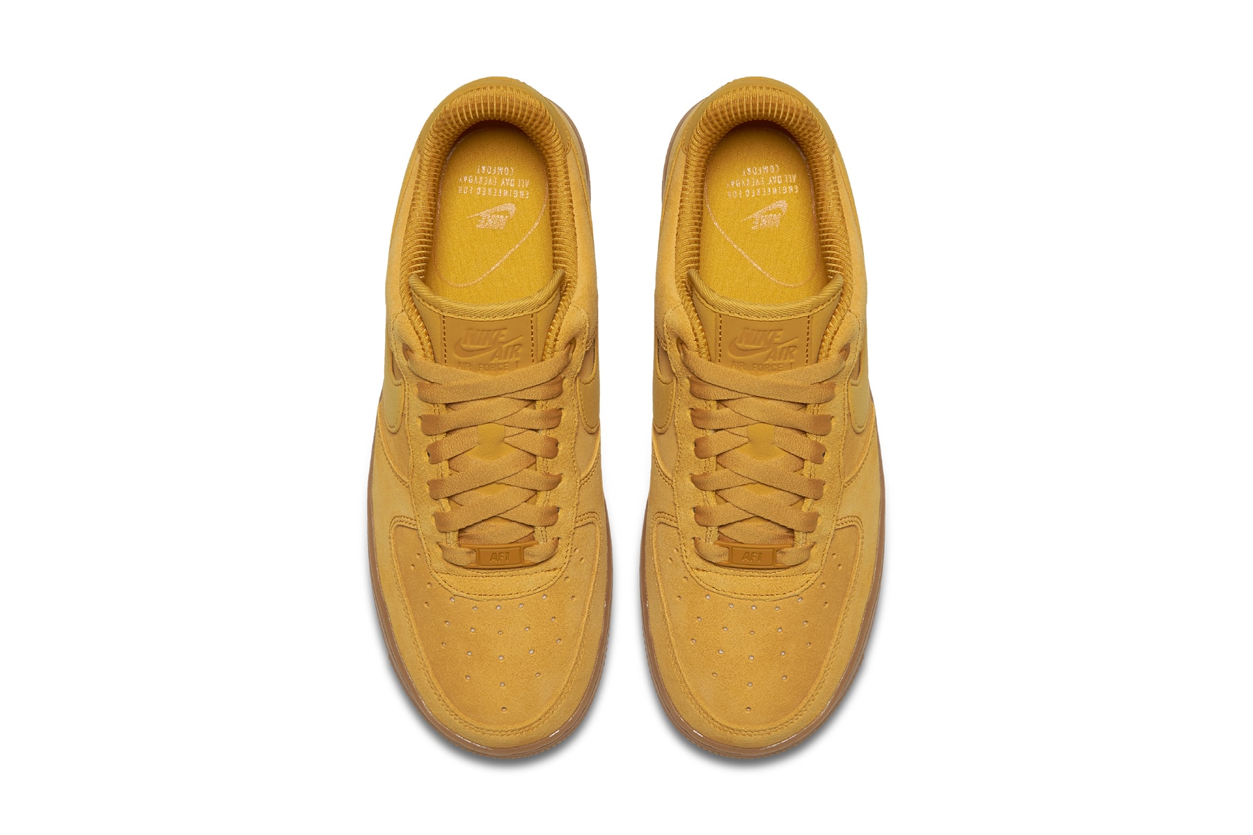 Nike Air Force 1 Sneaker Silhouette "Mineral Yellow" Colorway Color Bright Shoe Suede Gum Sole