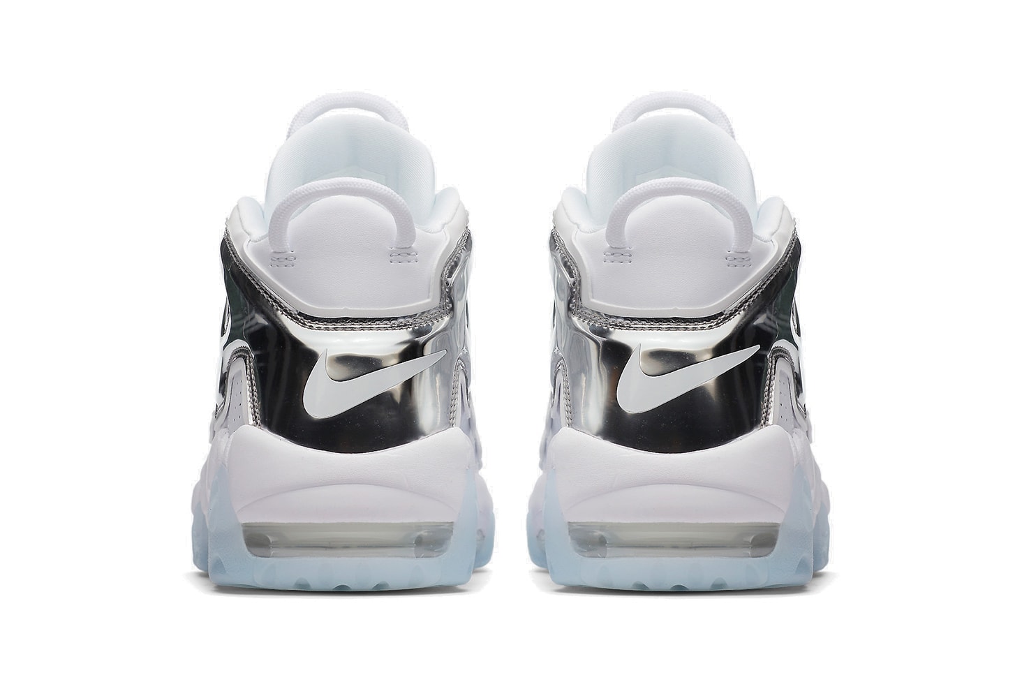 Nike Air More Uptempo Sneaker "Chrome" White Silver Holographic Mirror Shoe Silhouette Chunky Retro
