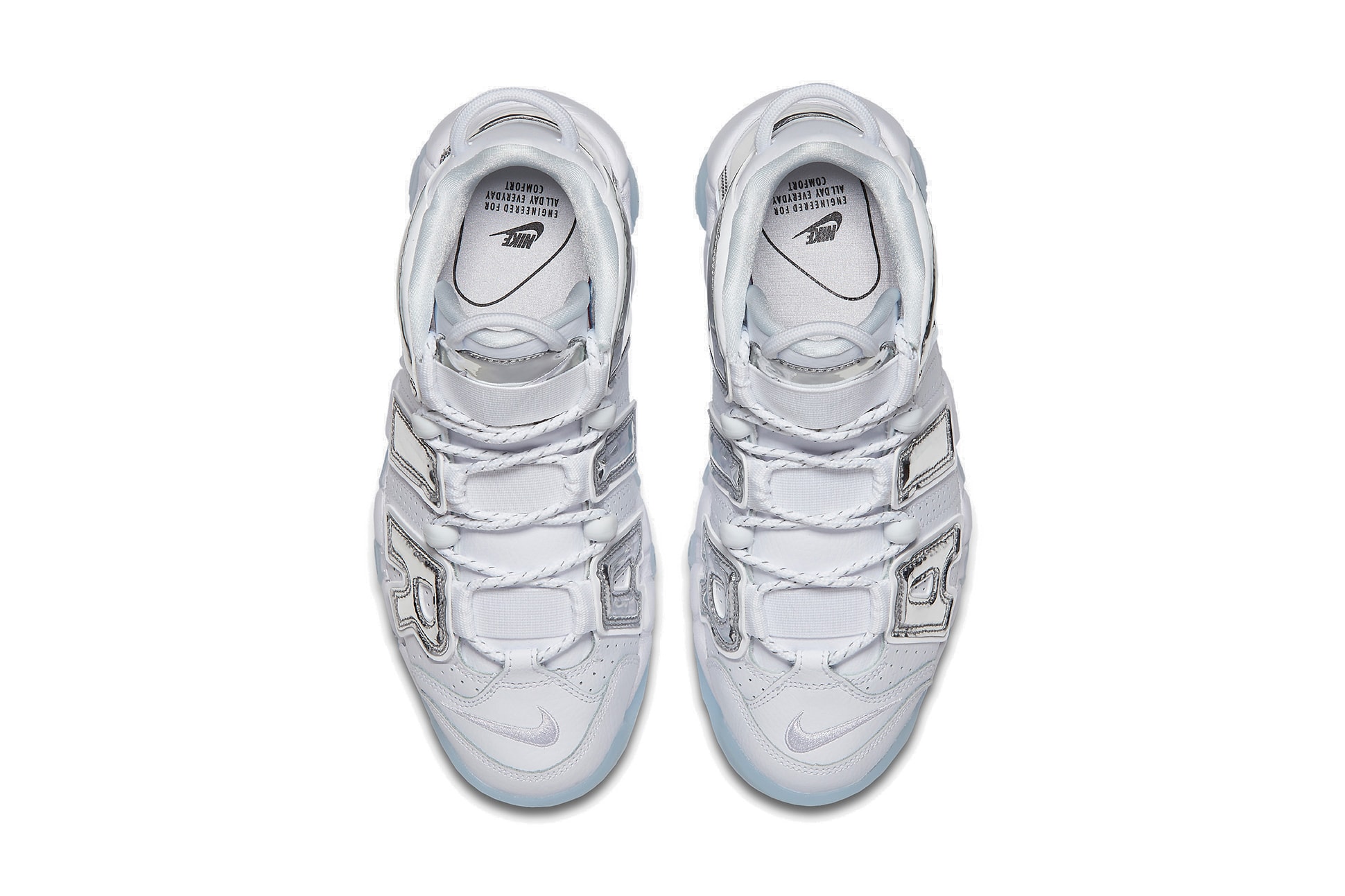 Nike Air More Uptempo Sneaker "Chrome" White Silver Holographic Mirror Shoe Silhouette Chunky Retro