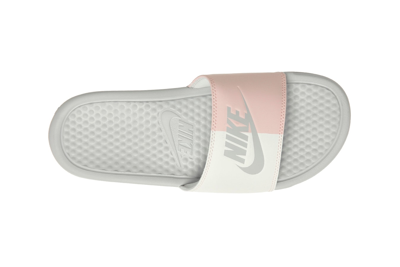 Nike benassi womens slides sandals slip on pink white dual two tone split summer where to buy