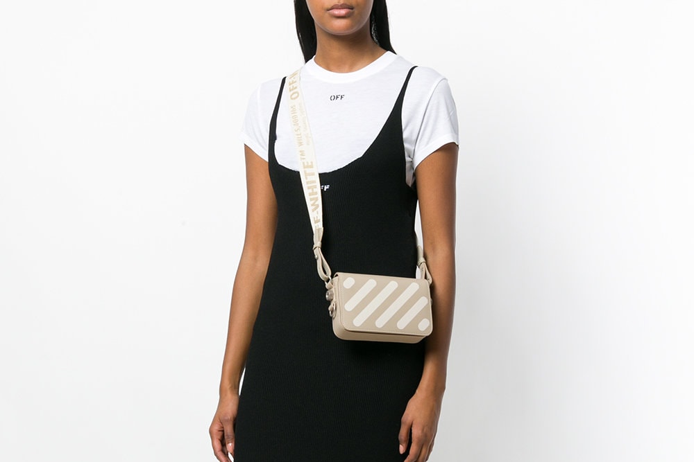 Off-White Virgil Abloh Striped Binder Clip Bag Beige Streetwear Purse