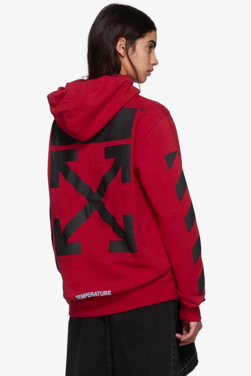 off white champion red hoodie