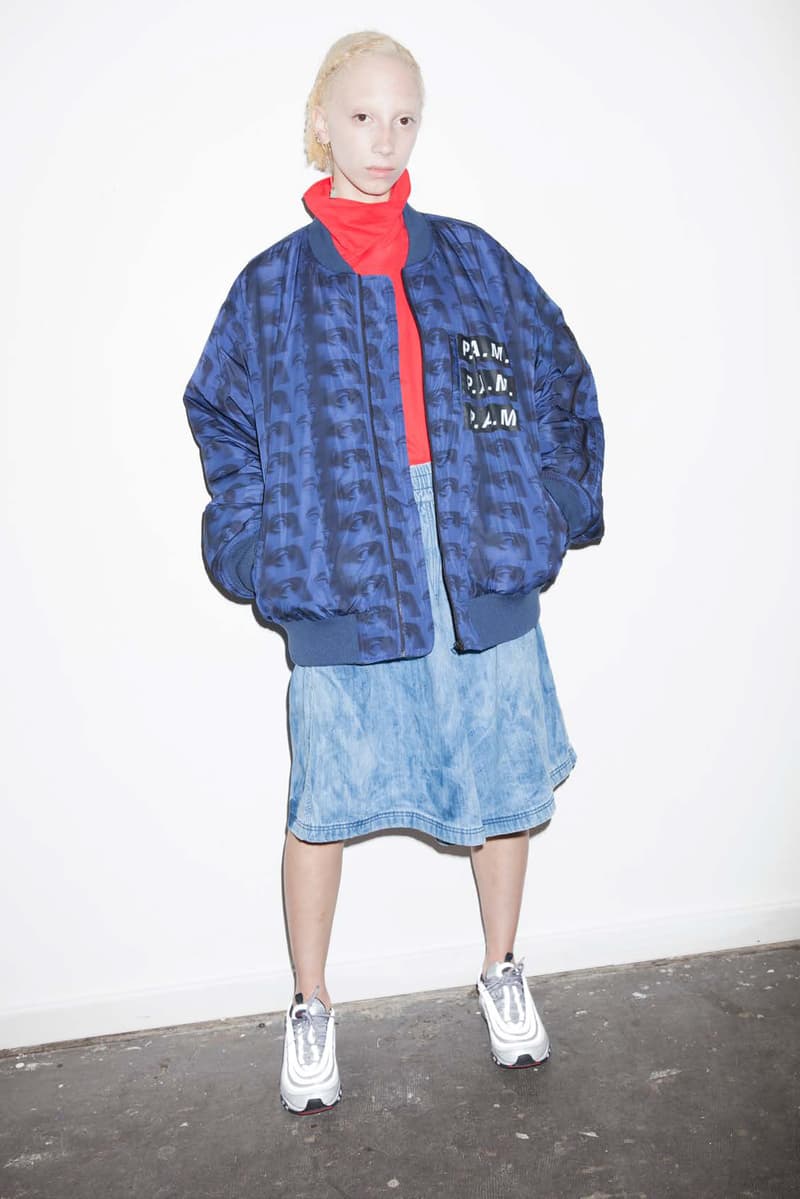 P.A.M. Women's Spring/Summer 2018 Lookbook Blue Bomber Jacket Red Turtleneck