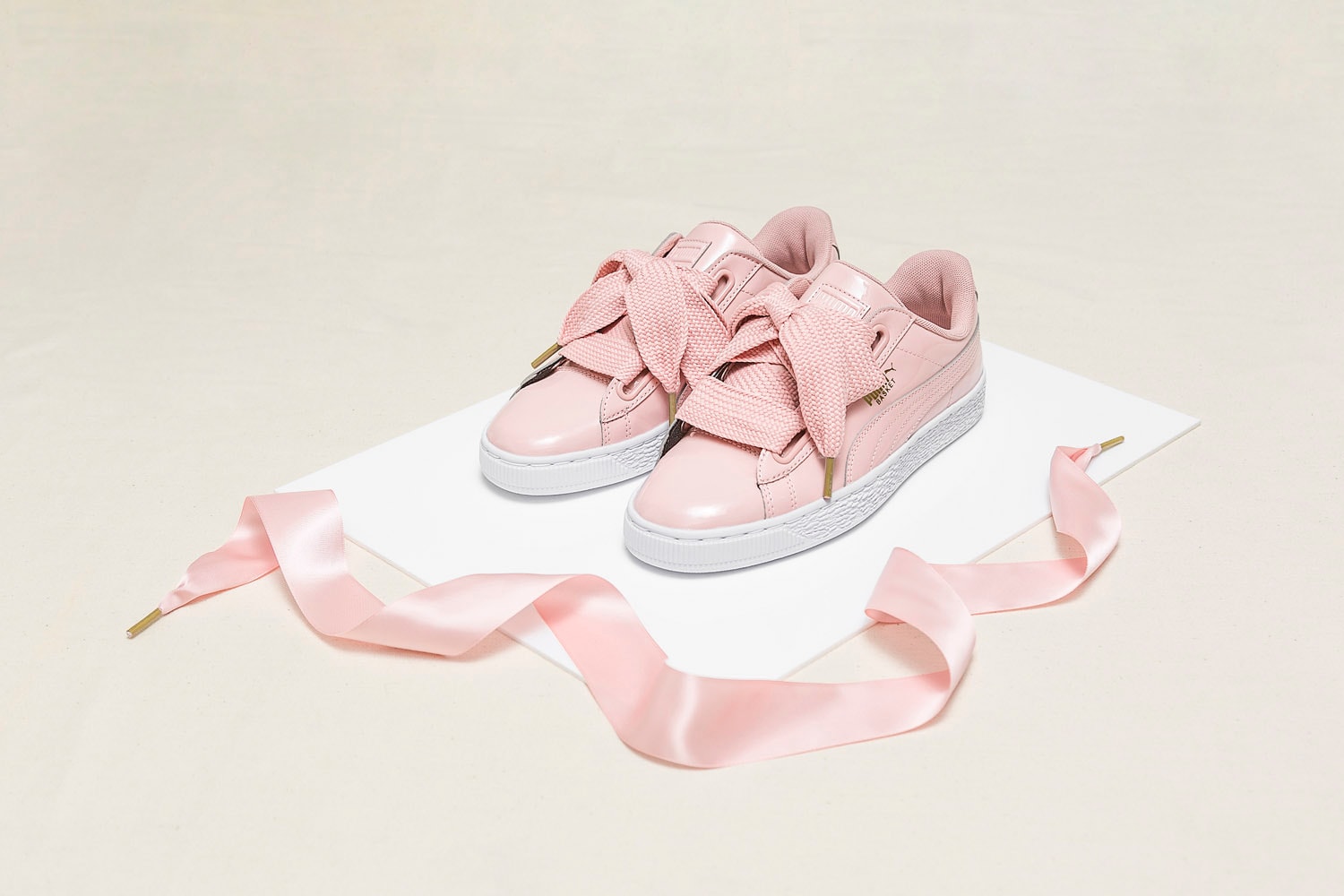 PUMA Basket Heart Patent Pink Grey Colorway Sneaker Silhouette HBX