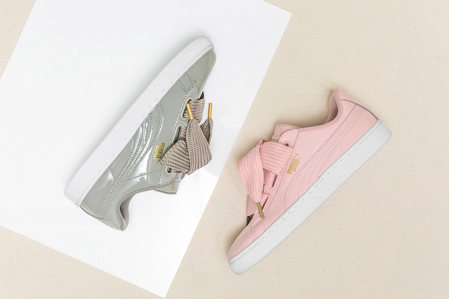 PUMA Basket Heart Patent Pink Grey Colorway Sneaker Silhouette HBX