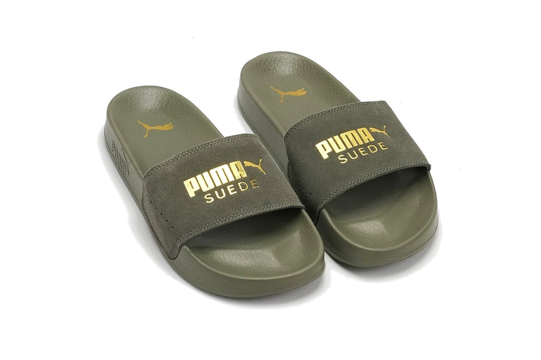 Puma Leadcat Suede Slide Grey Gold Top View