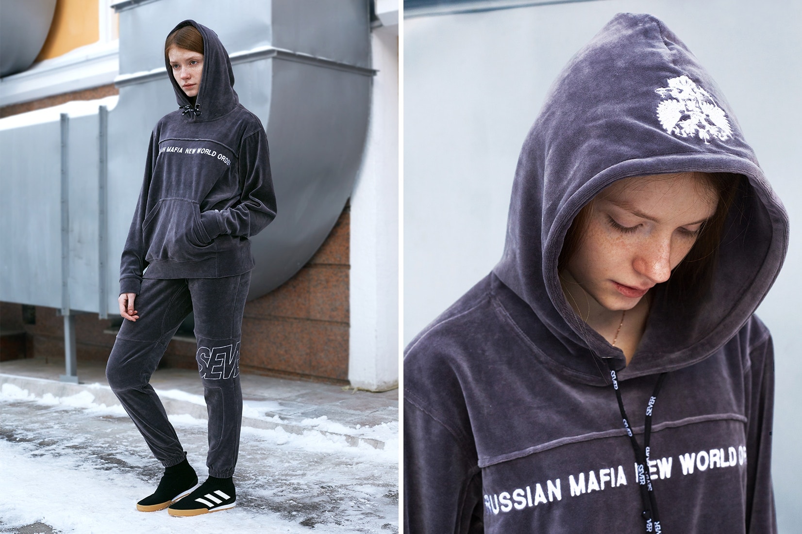 Sever x KM20 Russian Mafia New World Order Capsule Collection Grey Velour Tracksuit