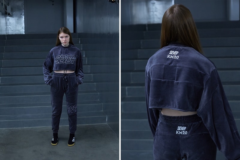 Sever x KM20 Russian Mafia New World Order Capsule Collection Grey Velour Crop Top Track Pants