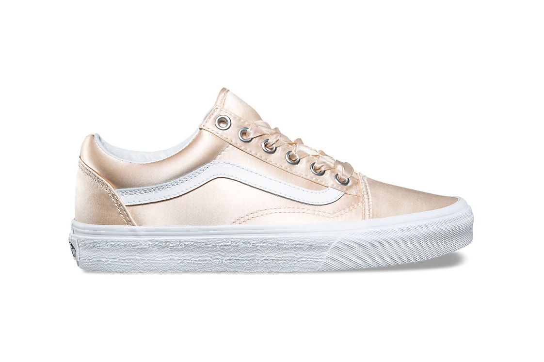 vans old skool authentic womens sneakers satin lux pack silk rose gold pink silver blush ribbon
